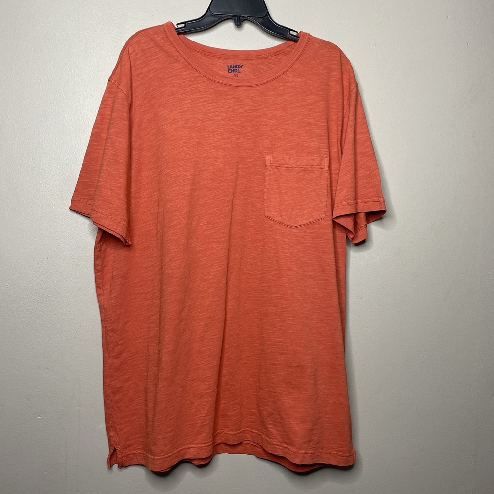 Lands End Mens Size‎ XL 46-48 Faded Red Short Sleeve Chest Pocket Basic T Shirt